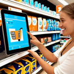 **Image Prompt:** A vibrant, modern retail store showcasing a customer seamlessly interacting with a store employee who is using a tablet to access the customer's online shopping cart and purchase history. The scene should convey personalized service and integration between the physical and digital shopping experiences. Include elements of popular Dutch brands like Coolblue or Albert Heijn to make it relatable to a Dutch audience.