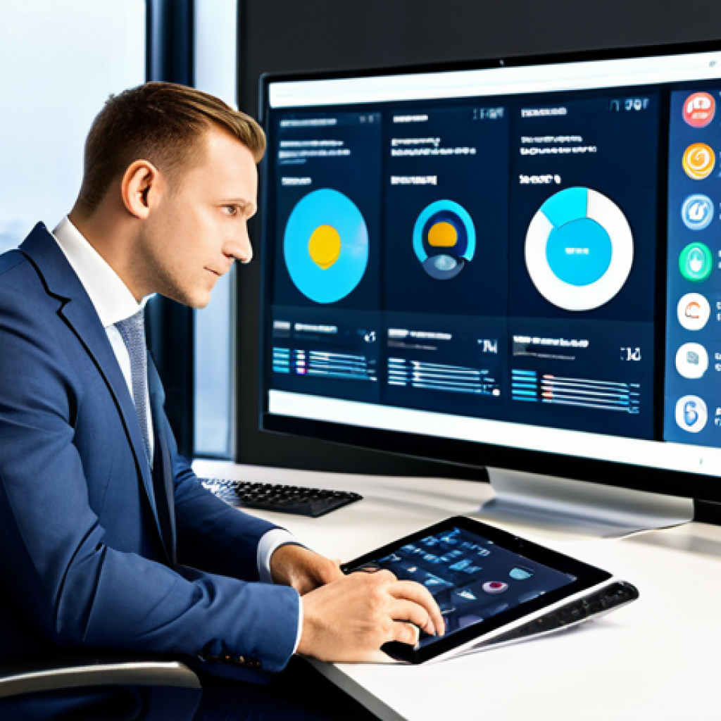 A professional customer experience manager, fully clothed in a modest business suit, seated at a sleek modern desk in a bright, contemporary office. The scene features multiple digital screens displaying an integrated dashboard, showing various customer touchpoints like social media feeds, live chat windows, and CRM data, all seamlessly connected. The atmosphere is calm and focused, emphasizing data synergy and an omnichannel approach. professional dress, safe for work, appropriate content, fully clothed, perfect anatomy, correct proportions, natural pose, well-formed hands, proper finger count, high-quality photograph, professional.