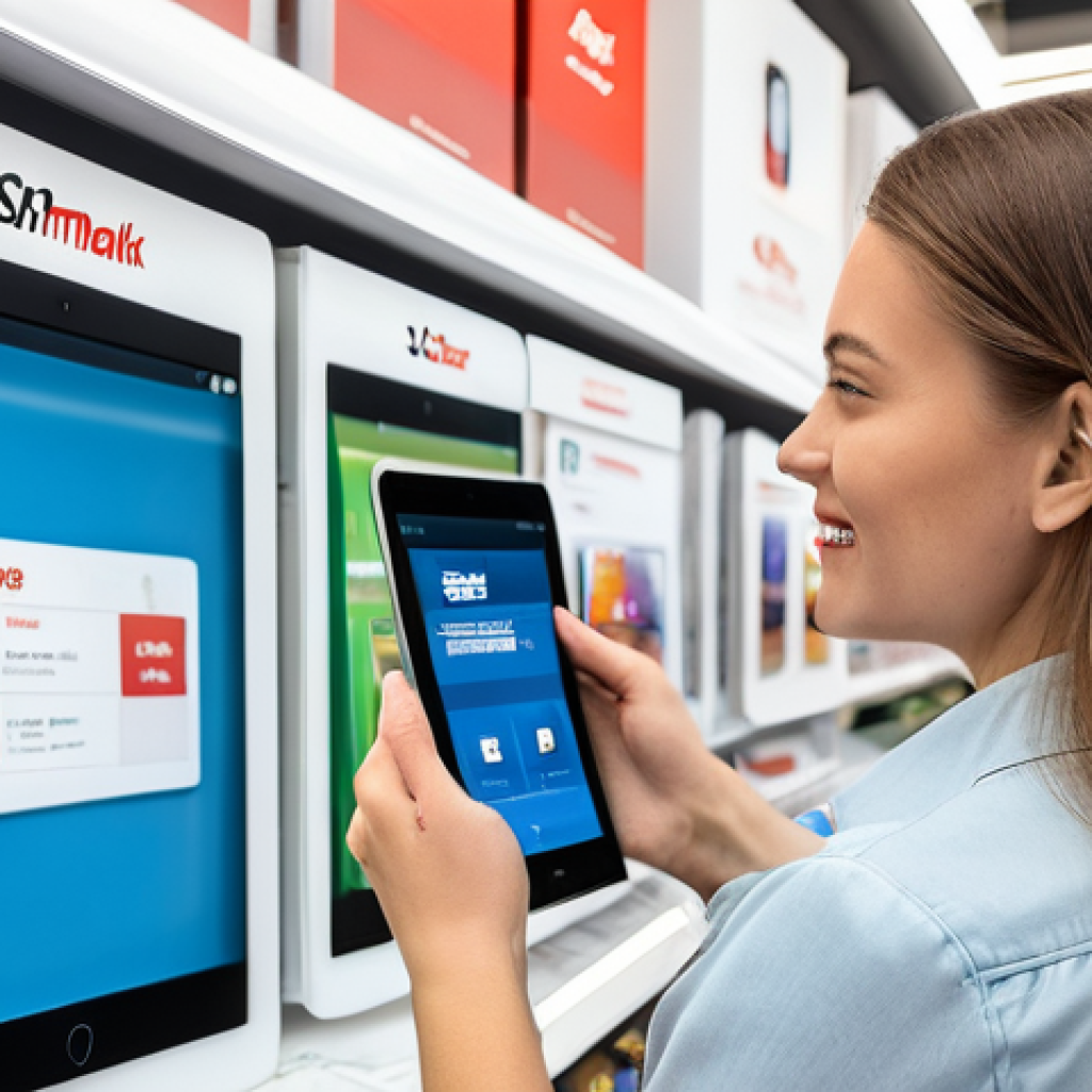 옴니채널과 고객 충성도 간의 관계 - **Image Prompt: Consistent Retail Experience** A bright, modern electronics store (reminiscent o...