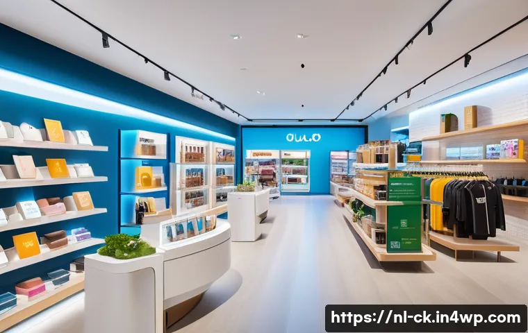 AI 기술을 활용한 옴니채널 고객 분석 - A vibrant Dutch retail store scene showcasing customers interacting with digital screens and persona...