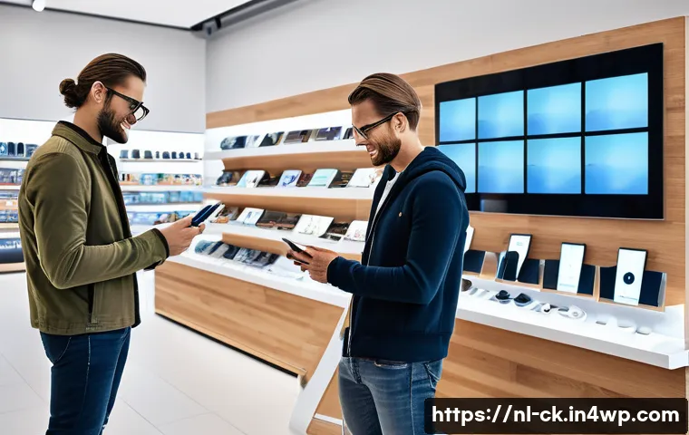 옴니채널에서의 소비자 참여 증대 방안 - A modern retail store scene in the Netherlands showing a diverse group of customers interacting with...